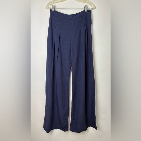 Anthropologie Elevenses Wide Leg Pleated Navy Blue Trousers - Picture 2 of 6